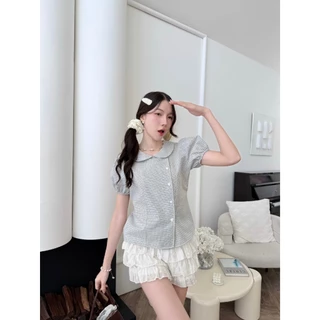 เสื้อคอบัว กระดุมเบี่ยง แต่งหัวใจ -ttm / VB0692