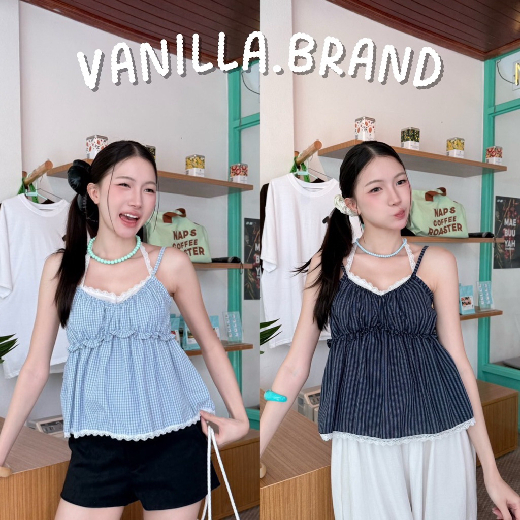 เสื้อสายเดี่ยวคล้องคอ ดีเทลผ้าสองชั้น -ttm / VB0596