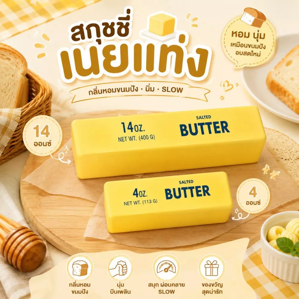 สกุชชี่เนยแท่ง 4oz./14oz หอมกลิ่นขนมปัง แบบนุ่มนิ่มสโลว์ คลายเครียด บีบเพลิน ส่งจากไทย!!!