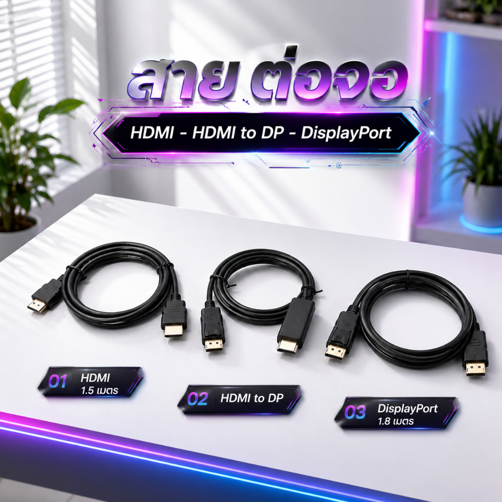 ส่งทันที สาย ต่อจอ HDMI DP 1.5 3 เมตร หัวแปลง cable for Monitor LED HDTV meter MediaZShop