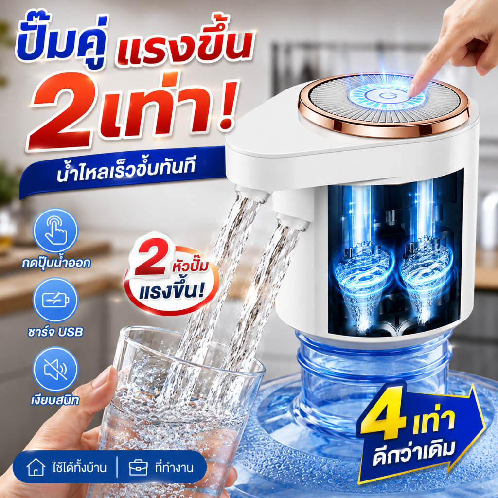 ตู้กดน้ํา ปั๊มน้ําบาร์เรล ปั๊มน้ำถังไฟฟ้าคู่ปั๊ม สูบน้ำแรง 4 เท่า ชาร์จ USB ใช้กับ  อัตโนมัติ ใช้บ้าน-ที่ทำงาน