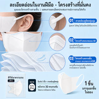 หน้ากากอนามัย 3D Mask 50/100 ชิ้น ทรงปีกผีเสื้อ หน้ากากหน้าเรียว สำหรับผู้ใหญ่ ป้องกันฝุ่น PM2.5 ระบายอากาศดี ใส่สบาย