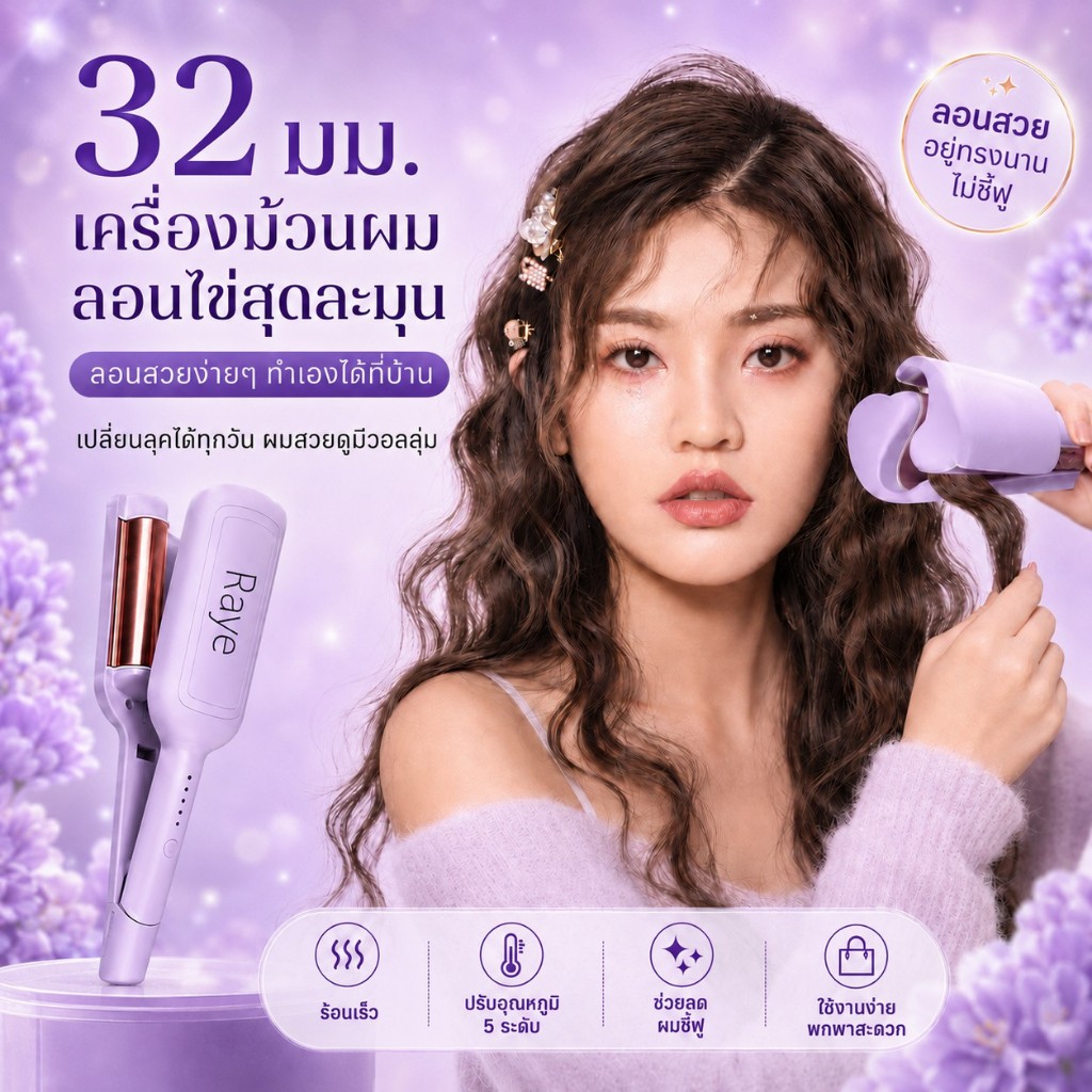 🔥【สินค้าพร้อมส่ง】ม้วนผมอัตโนมัติ32มม ลอนมาม่าใหญ่ มือใหม่ใช้ง่าย อุณหภูมิคงที่ ไม่ทำร้ายผม ลอนติดทน