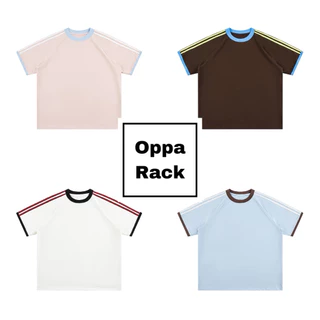 เสื้อยืดแขนแถบ Premium Cotton (สีฟ้าขอบน้ำตาล/สีชมพูขอบฟ้า/สีน้ำตาลขอบฟ้า/สีขาวขอบดำ)