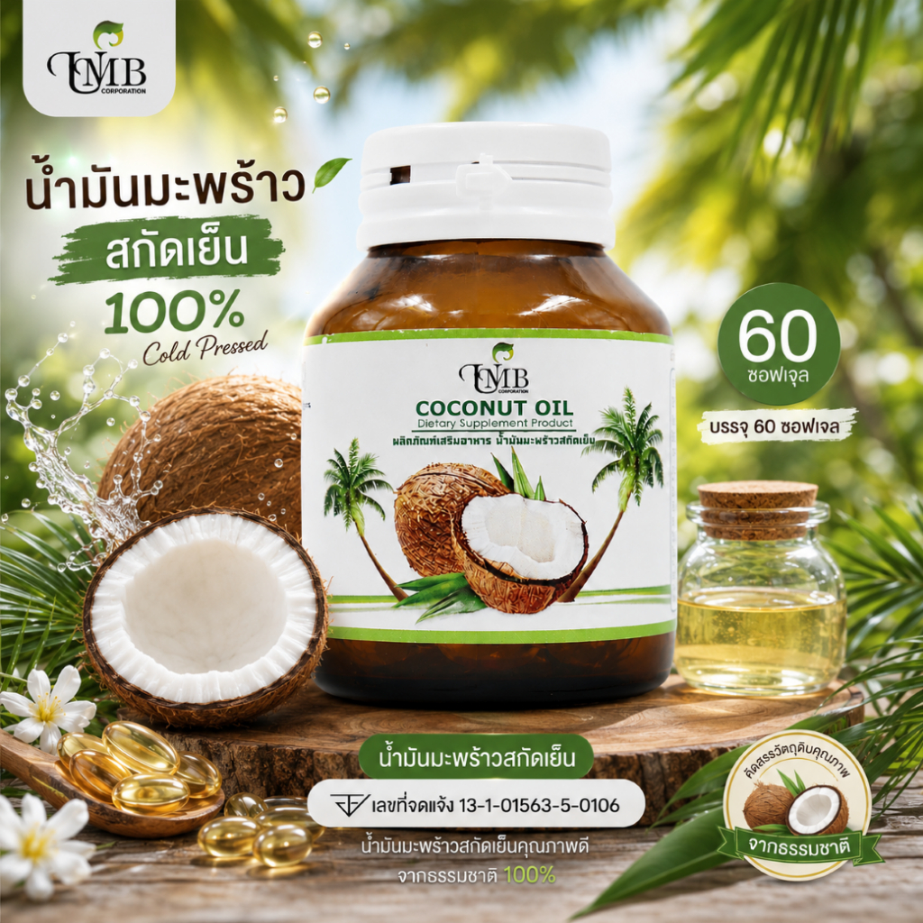 🔥ลดพิเศษ🔥 น้ำมันมะพร้าวสกัดเย็น (60 แคปซูล) บรรจุขวดแก้วอย่างดี พร้อมส่ง