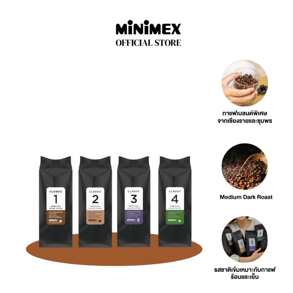 [มี 4 สูตร] Minimex เมล็ดกาแฟ Coffee Beans 250 g. (1 ถุง)