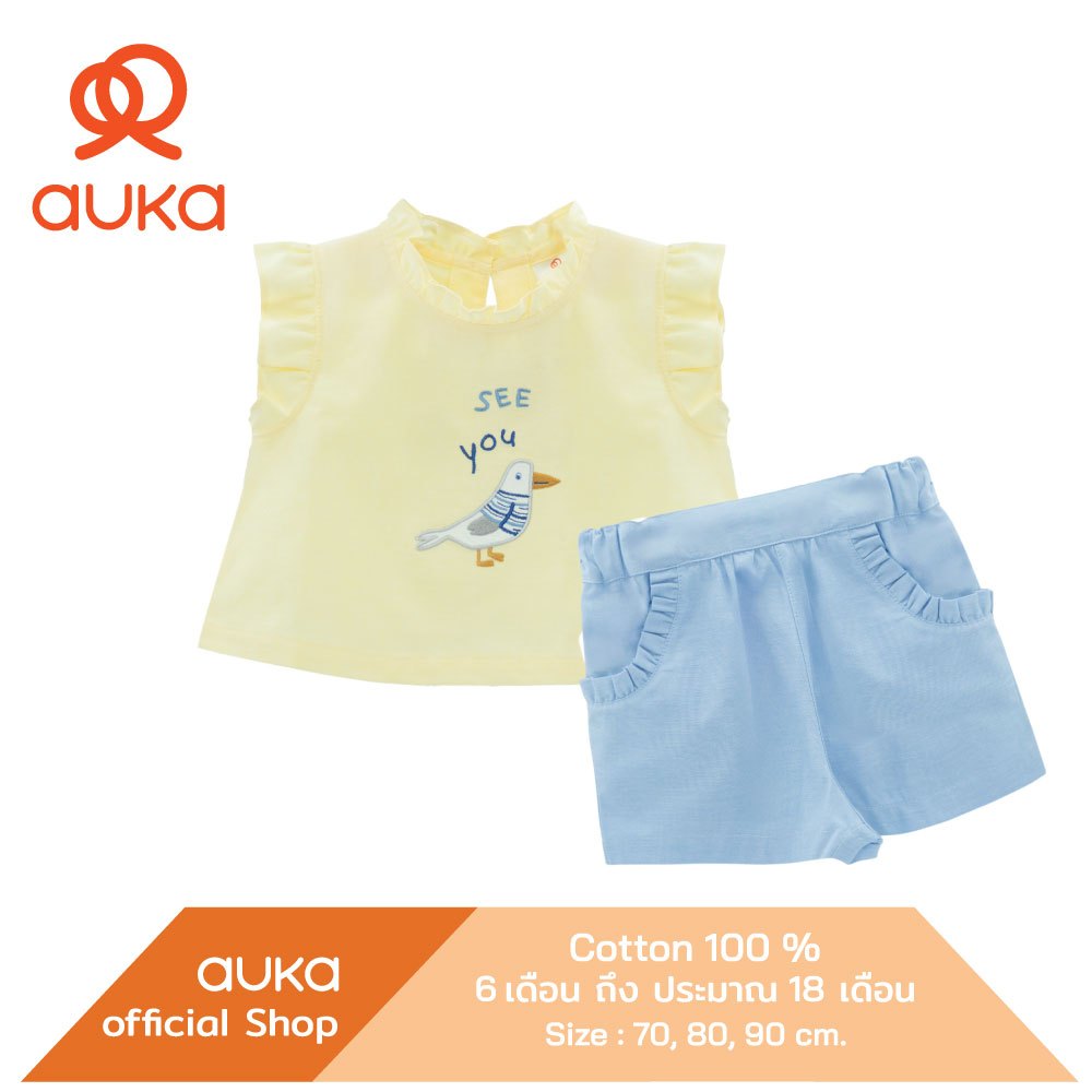 Auka .เสื้อแขนกุด คู่ กางเกงขาสั้น 6 -24  เดือน Collection A Little  Journey