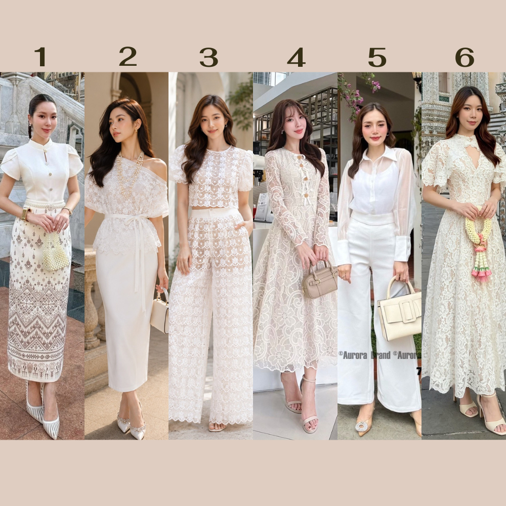 S-2XL ชุดไทยประยุกต์ ชุดสีขาว ชุดเรียบหรู ดูแพง