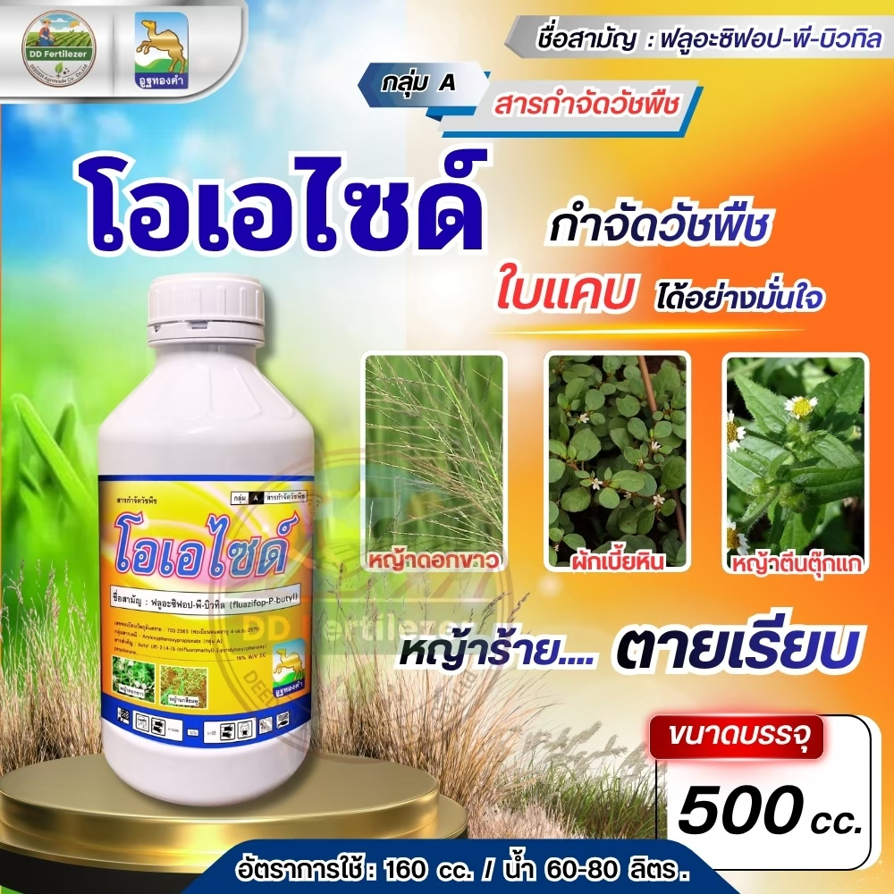 โอเอไซด์ #ฟลูอะซิฟอป-พี-บิวทิล 15% W/V EC ขนาด 500 ซีซี สารกำจัดวัชพืชใบแคบ หญ้าดอกขาว หญ้านกสีชมพู