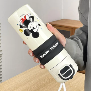 ขวดน้ํา thermos แก้วเก็บความเย็น กระติกน้ำพกพา ลายการ์ตูน สายคล้อง พร้อมปิดฝา ฝา2หัว แบบยกดื่ม แบบดูด สแตนเลส316 520ml