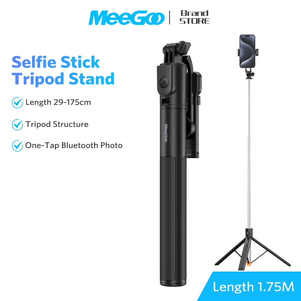 MEEGOO ขาตั้งเซลฟี่ขาตั้งพื้นยาว1.75เมตร รีโมทบลูทูธถอดได้ ปรับย่อสั้น29ซม. มีรุ่นมีไฟเติมแสง3สี สตรีมไลฟ์ ถ่ายวิดีโอ