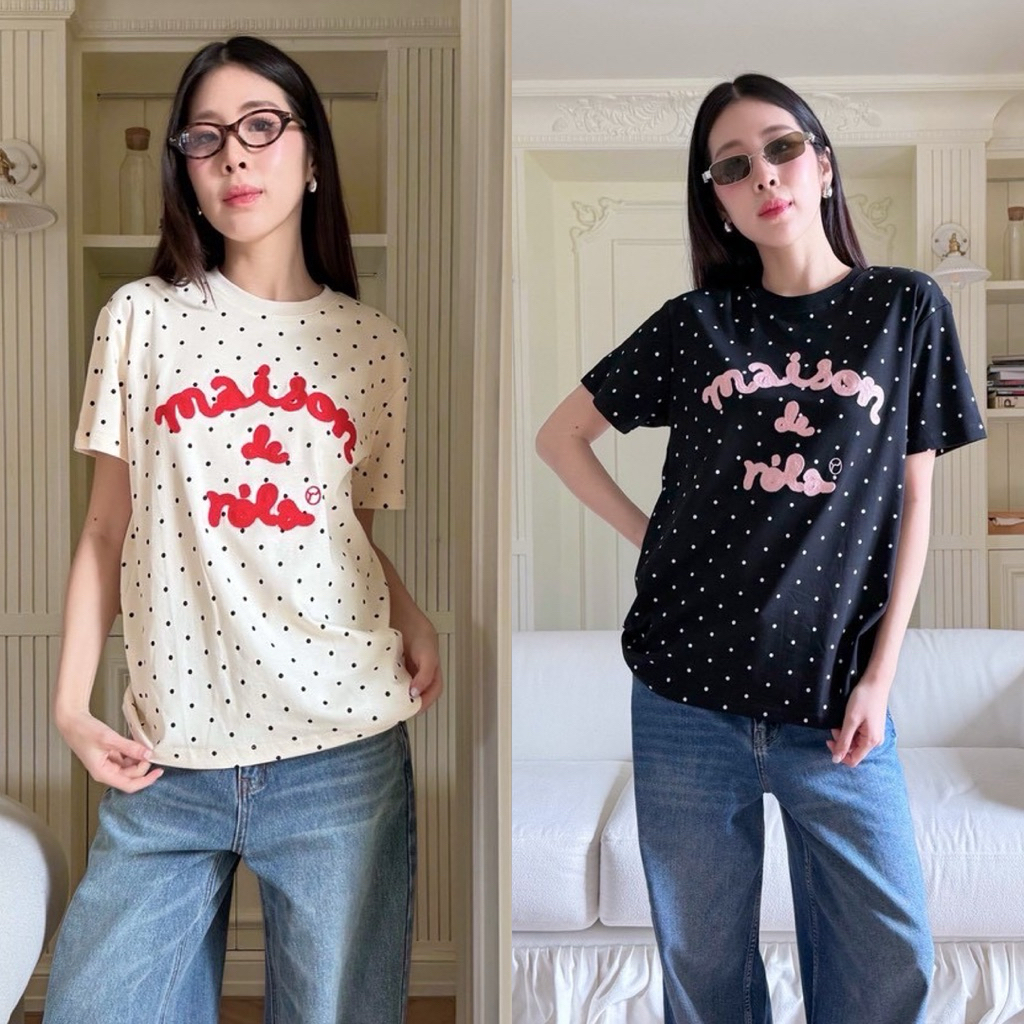 Maison T-shirt" เสื้อยืดคอกลมแขนสั้น แบรนด์ดัง รุ่นใหม่ชนช้อปเลยค่า ปักนูน น่ารักมากกกๆ