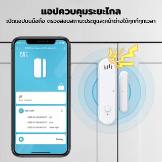 SMATRUL เซ็นเซอร์ประตูหน้าต่างอัจฉริยะ Tuya WiFi ระบบแจ้งเตือนเปิด-ปิด พร้อมเสียงและไฟเตือน ควบคุมผ่านแอป Smart Life