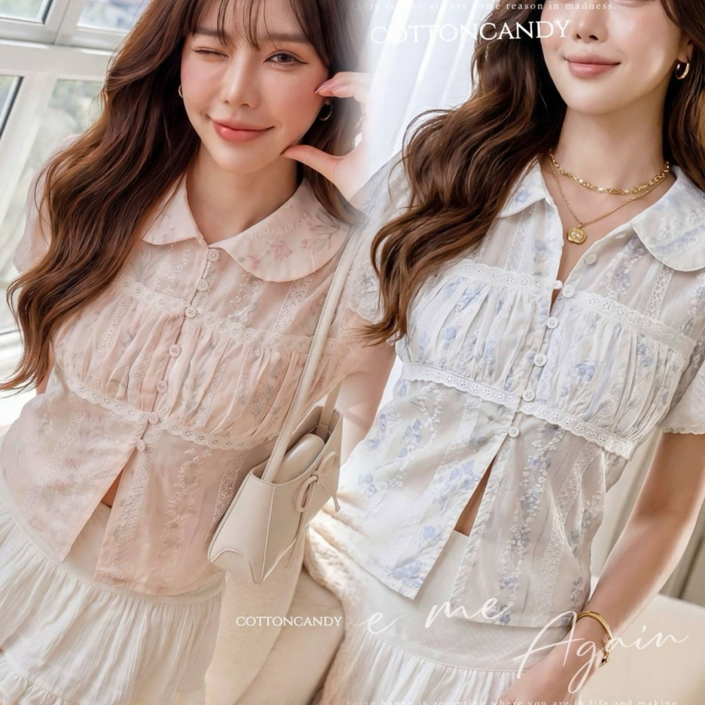 #Cotton Candy 🍭 เสื้อลายดอกไม้ละมุน New Bolivia korea top