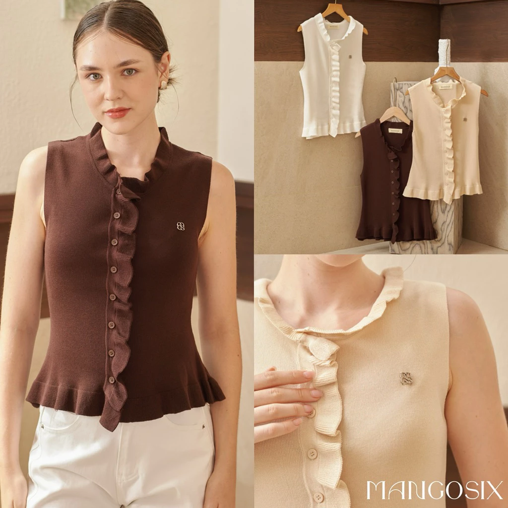 เสื้อดีเทลขอบระบาย รุ่น Roslyn Wine (A68)