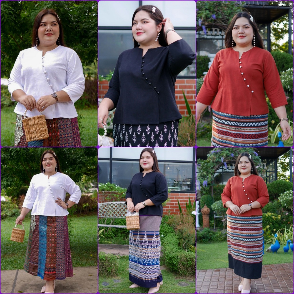 เสื้อป้ายกระดุมมุกขาว รอบอก 48 50 52 54 56 58 60" เสื้อพื้นเมืองสไตล์ล้านนา เสื้อพื้นเมืองผู้หญิง