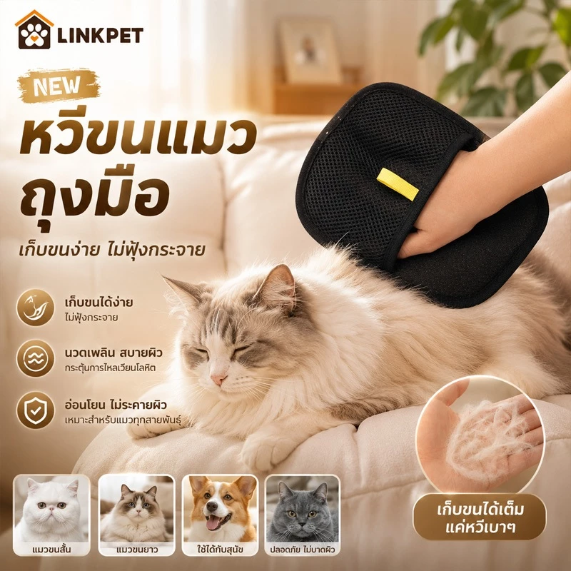 ถุงมือแปรงขนสัตว์เลี้ยง หวีขนแมวถุงมือ หวีขนแมว สุนัข หมา Touch Pet the hair ถุงมือแปรงขนแมว