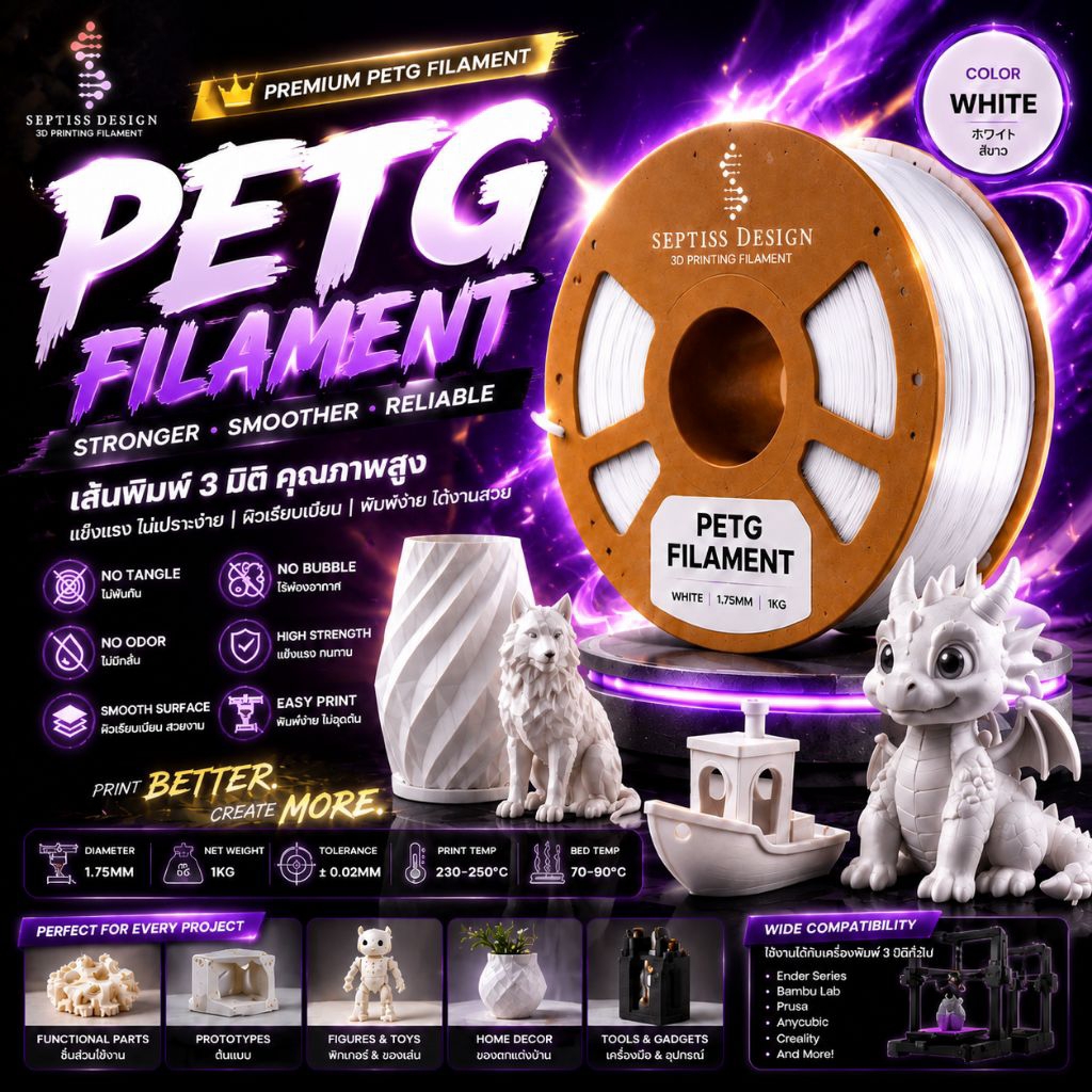 PETG Filament 3D Printer 1.75 mm สต็อกไทย {{สูตรใหม่}}