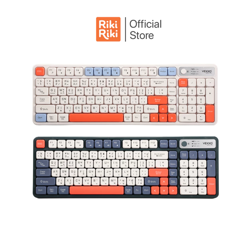 Rikiriki คีย์บอร์ดไร้สาย VEXXO KWB31 2.4G + Bluetooth ดีไซน์ 3 Color Mapping เสียงเงียบ พิมพ์สนุก แบตเตอรี่ในตัว