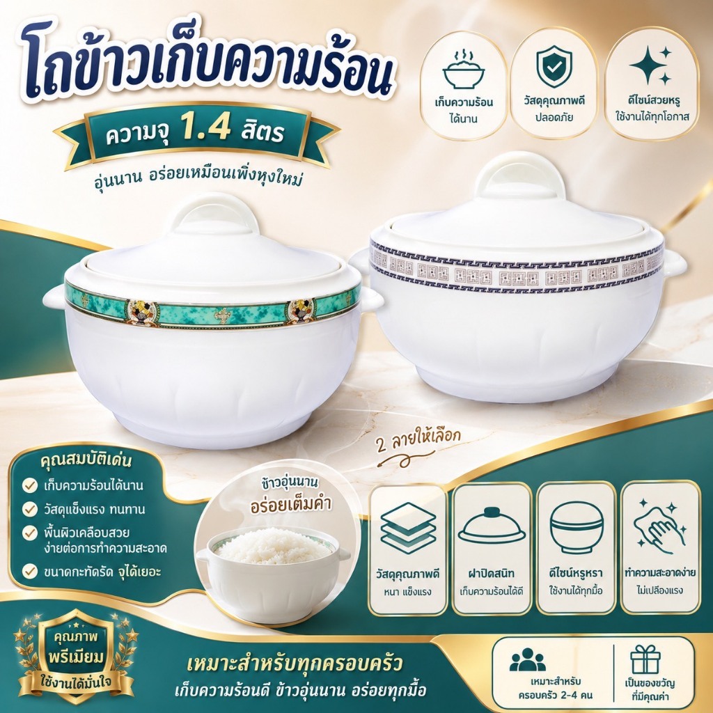 ( 530004 ) โถข้าวเก็บความร้อน 1.4 ลิตร ( พร้อมส่ง )