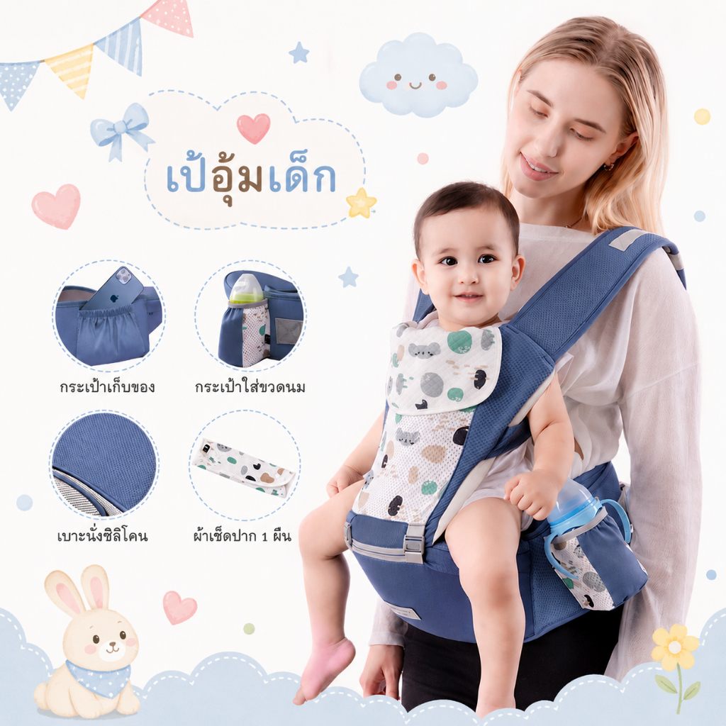 Royal kids เป้อุ้มเด็ก แบบมีที่นั่ง ที่นั่งคาดเอว อุ้มเด็กพร้อมเป้สะพายถอดประกอบได้