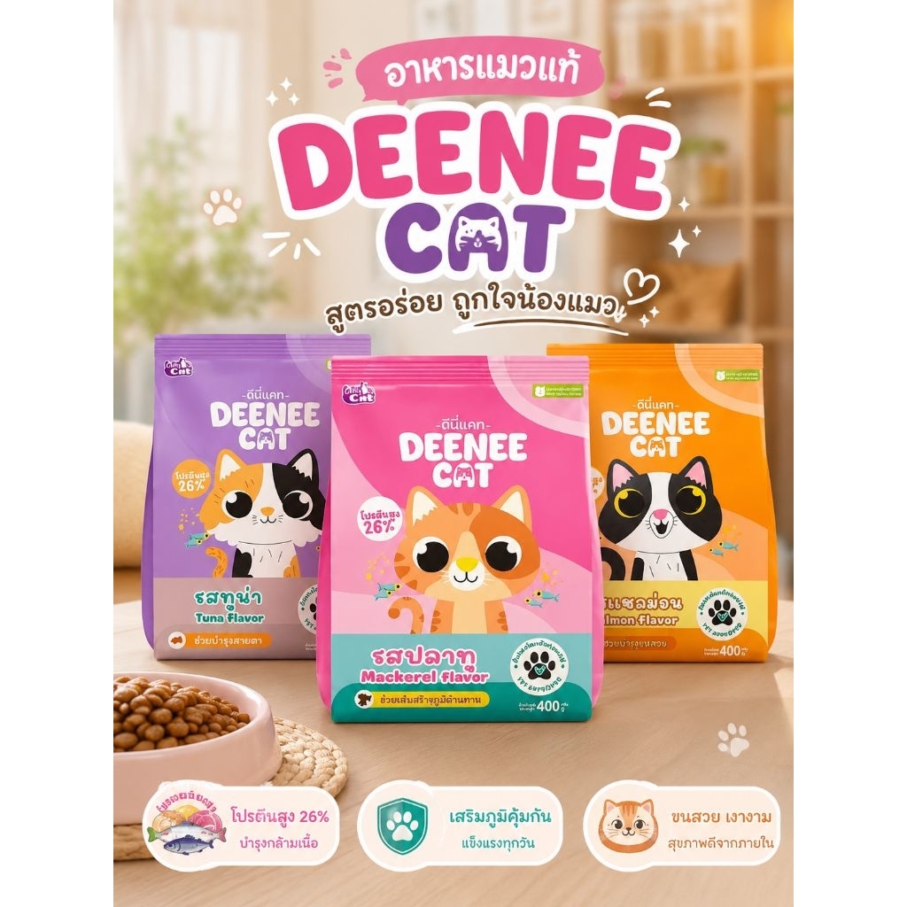 อาหารแมว Deenee Cat 400 กรัม โปรตีนสูง ไม่เติมเกลือ