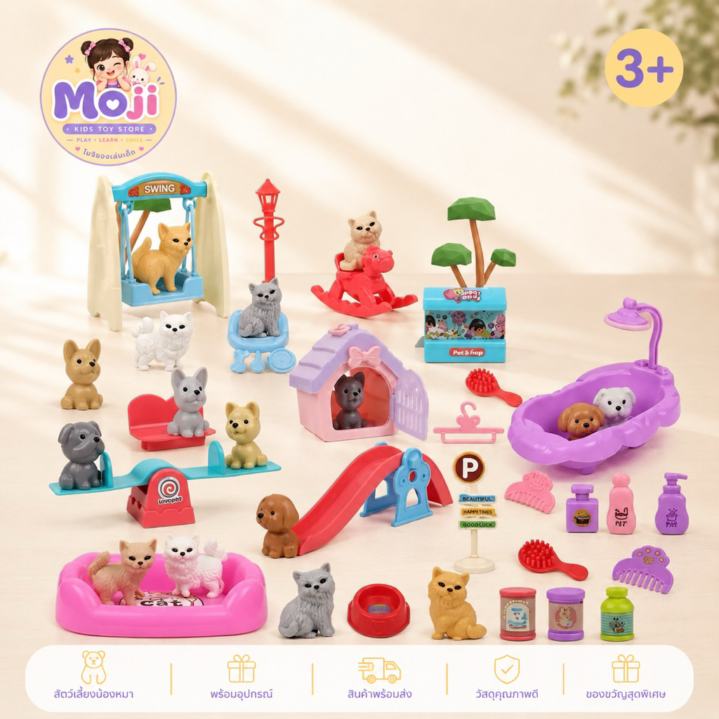 สัตว์เลี้ยง น้องหมา 🐶พร้อมอุปกรณ์ เล่นร่วมกันกับบ้านตุ๊กตากระต่าย