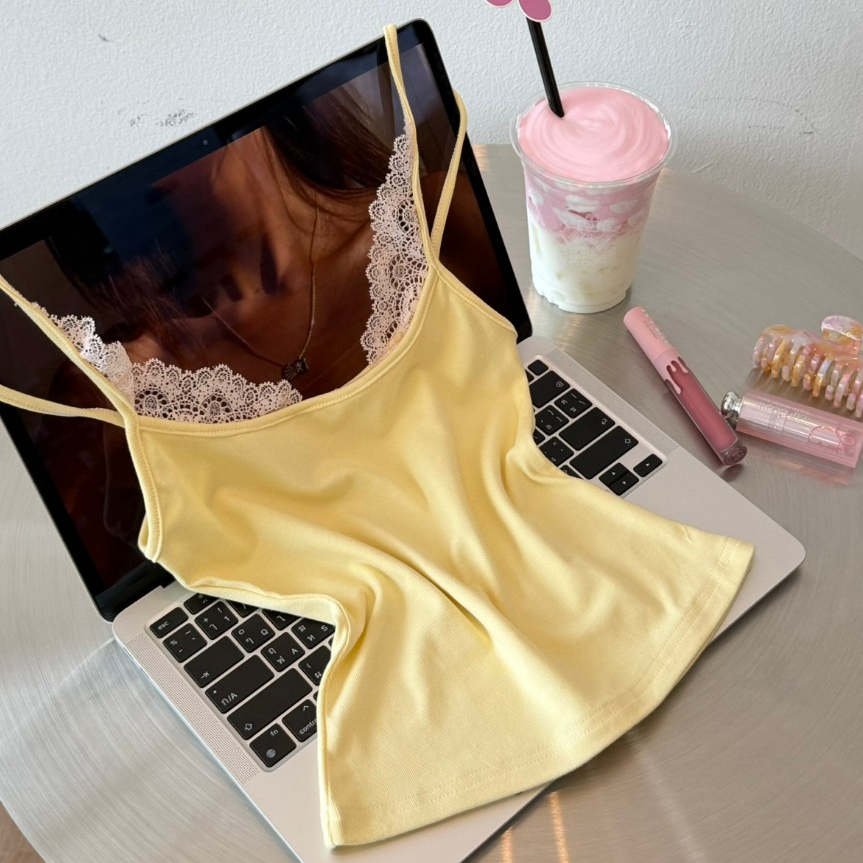 MIKO - Sexy lace เสื้อสายเดี่ยวผ้านุ่มยืด ตกแต่งด้วยลูกไม้ เซ็กซี่ที่สุด