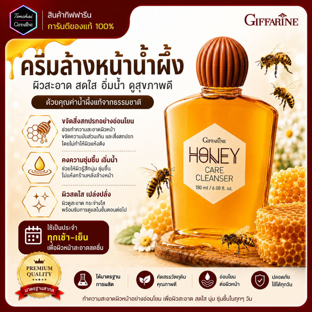 ครีมล้างหน้า น้ำผึ้งล้างหน้า ครีมล้างหน้ากิฟฟารีน เจลล้างหน้า กิฟฟารีน ชำระล้างสิ่งสกปรก ขวดใหญ่