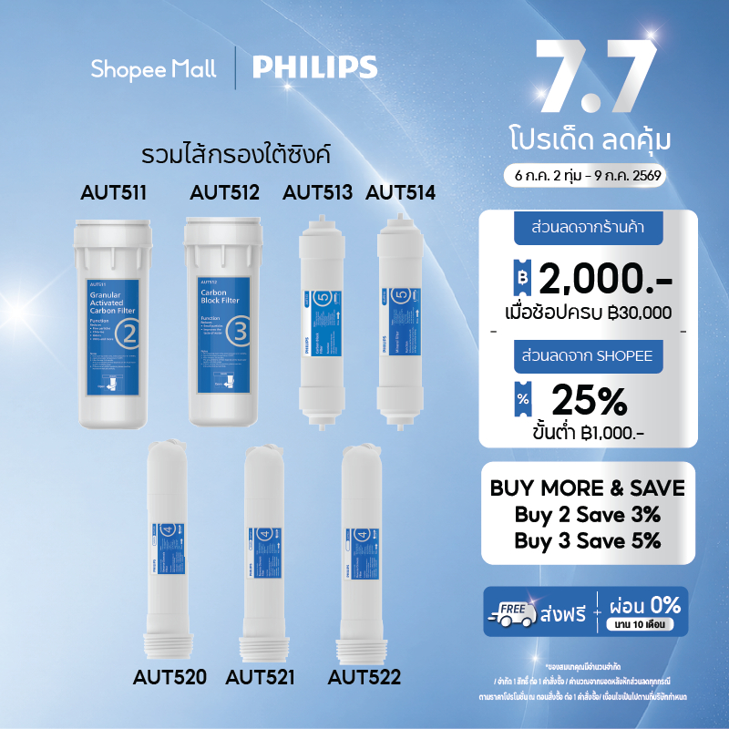 Philips water รวมไส้กรองเครื่องกรองน้ำใต้ซิ้งค์ AUT511 AUT512 AUT513 AUT514 AUT520 AUT521 AUT522