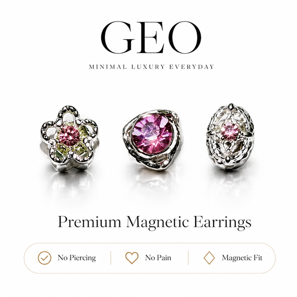 GEO Petal Muse Collection – ต่างหูแม่เหล็ก ไม่ต้องเจาะหู สไตล์ดอกไม้ & หัวใจชมพู ใส่ได้ทุกวัน