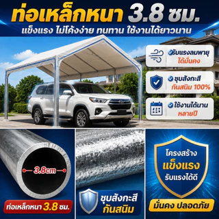 🔥พร้อมส่ง เต็นท์จอดรถ เต้นท์ขายของ 2x2 3x3 3x4m โครงเหล็กหนาพิเศษ ผ้าใบ 6800D กันแดด กันฝน