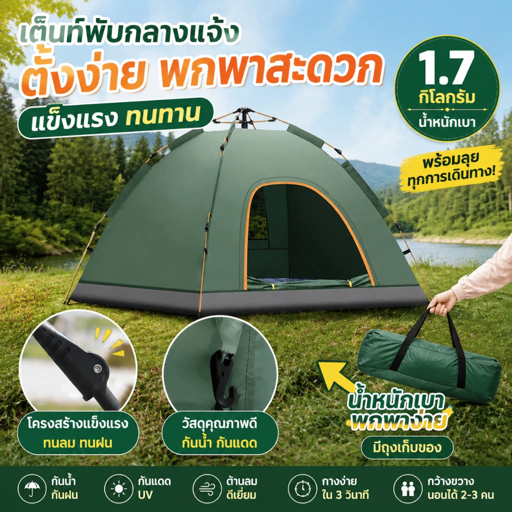 SUPERTRIBE เต็นท์แคมป์ปิ้งกางอัตโนมัติ 3-4 คน - รูปที่ 1