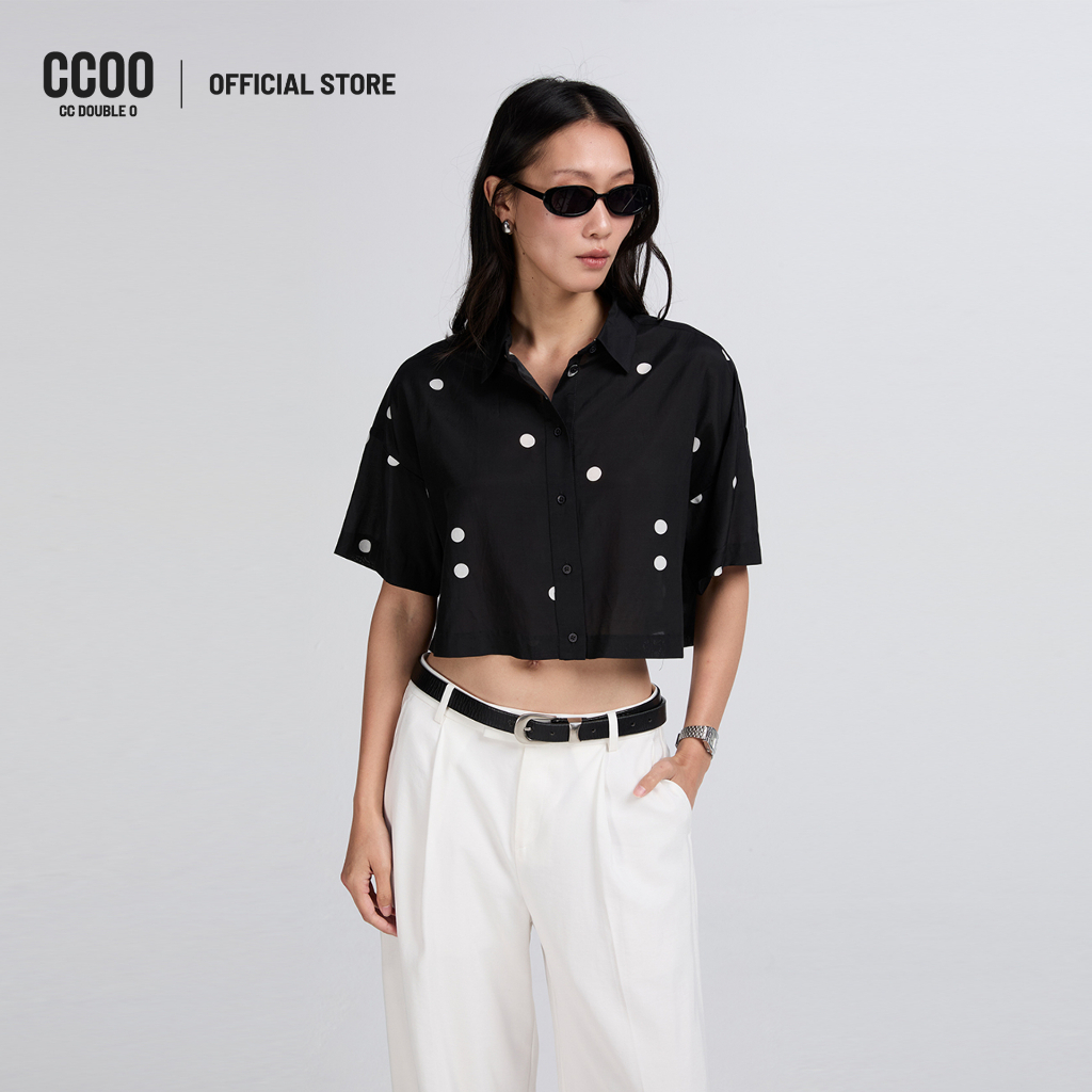 CC DOUBLE O POLKA DOT CROPPED SHIRT ผู้หญิง เสื้อเชิ้ตทรงครอปลายจุด รุ่น O26WGWA158 (AW26 #P2)
