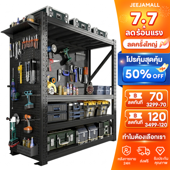 JJM ชั้นวางของ Pegboard ชั้นเหล็ก 4 ชั้น อเนกประสงค์ ปรับระดับได้ จัดวาง DIY แข็งแรง กันสนิม ใช้ในบ้าน