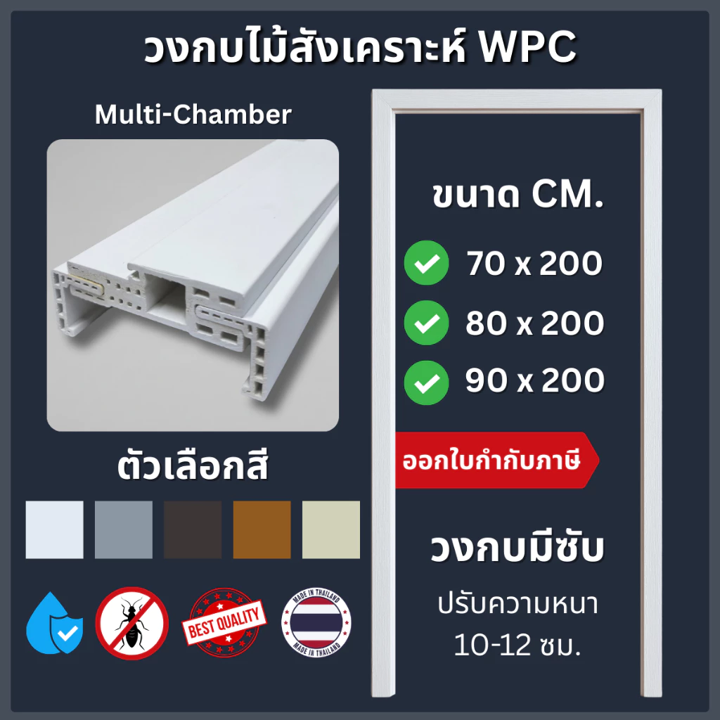 RICO วงกบประตู RC100A วงกบ WPC เลือกได้ หลายสี หลายขนาด วงกบมีซับ สามารถปรับความหนาของผนังได้ 10-12 ซม.