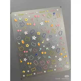 สติกเกอร์ติดเล็บ 3D ลายนูน มินิมอล เกาหลี ดอกไม้ กระต่าย น่ารัก ติดง่าย ไม่ต้องเพ้นท์เล็บ