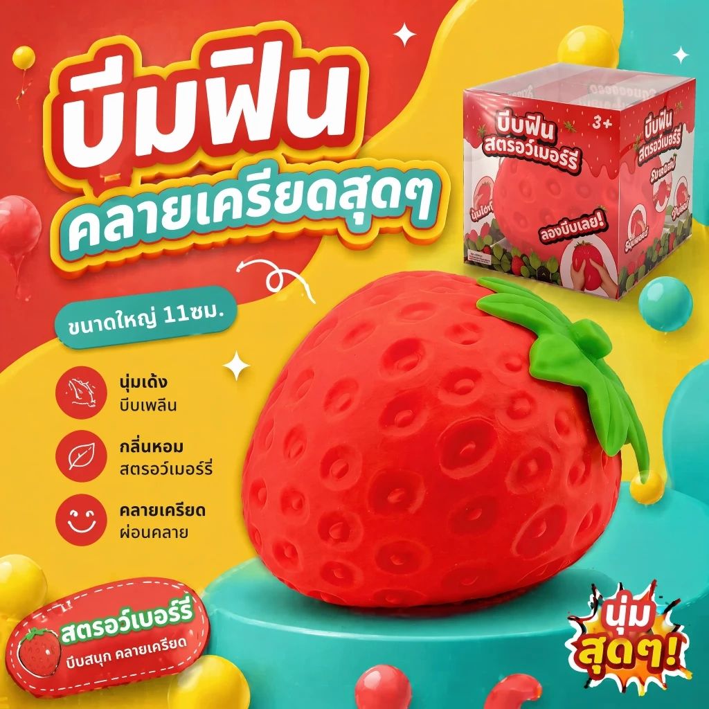 สกุชชี่สตรอว์เบอร์รี่ 11cm ของเล่นบีบคลายเครียด นุ่มนิ่ม คืนรูปช้า กลิ่นหอม ของขวัญเด็ก ของเล่นน่ารัก