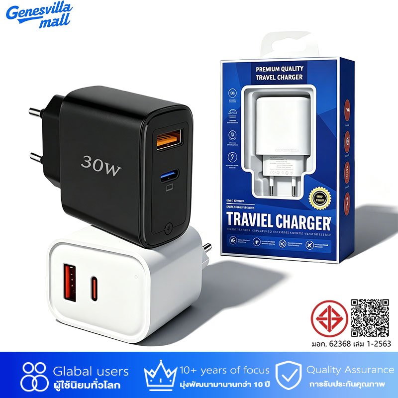 หัวชาร์จ PD 45W GaN 30W ที่ชาร์จ USB-C USB A FastCharger อะแดปเตอร์  หัวชาร์จเร็ว+สายชาร์จเร็ Type C