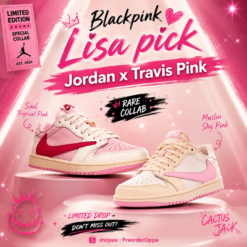 🇰🇷💗nike Jordan 1 Travis Scott Low OG SP Sail Tropical Pink / Muslin Shy Pink รองเท้าผ้าใบชมพูสุดฮิต💗