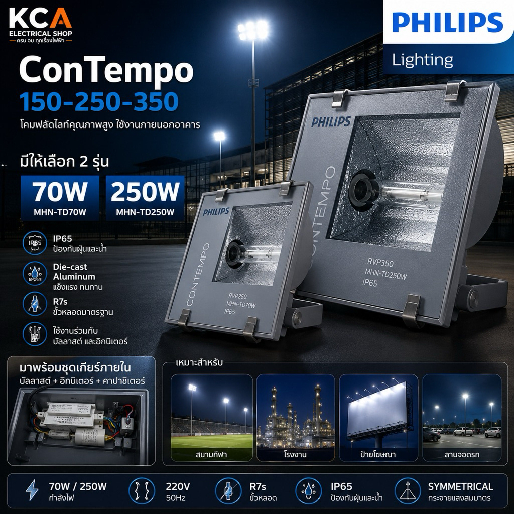 Philips ConTempo Floodlight RVP250 MHN-TD70W / MHN-TD250W IP65 โคมสปอร์ตไลท์ เมทัลฮาไลด์ ของแท้