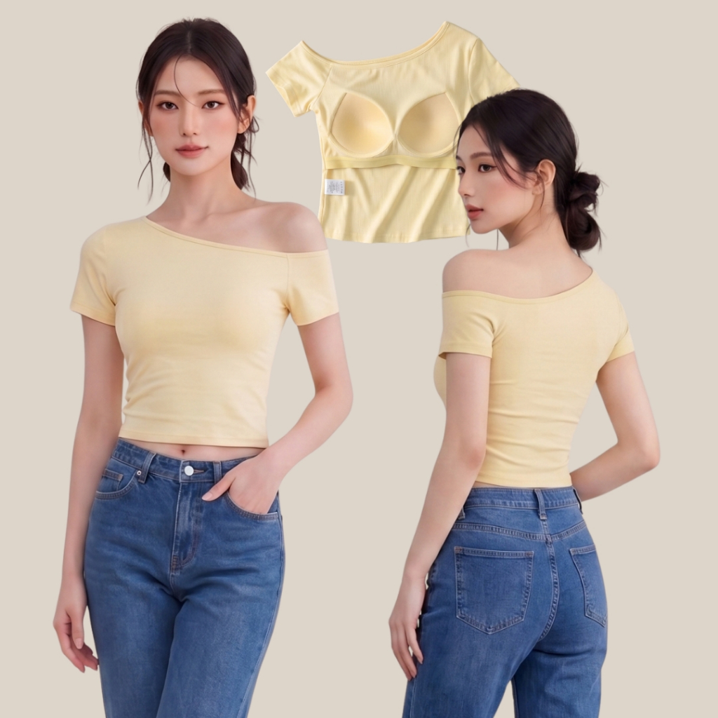 WsimpleBra | Irene One Shoulder เสื้อไหล่เดี่ยว มีบราในตัว เลิกใส่ชุดชั้นในและซิลิโคลปิดจุก