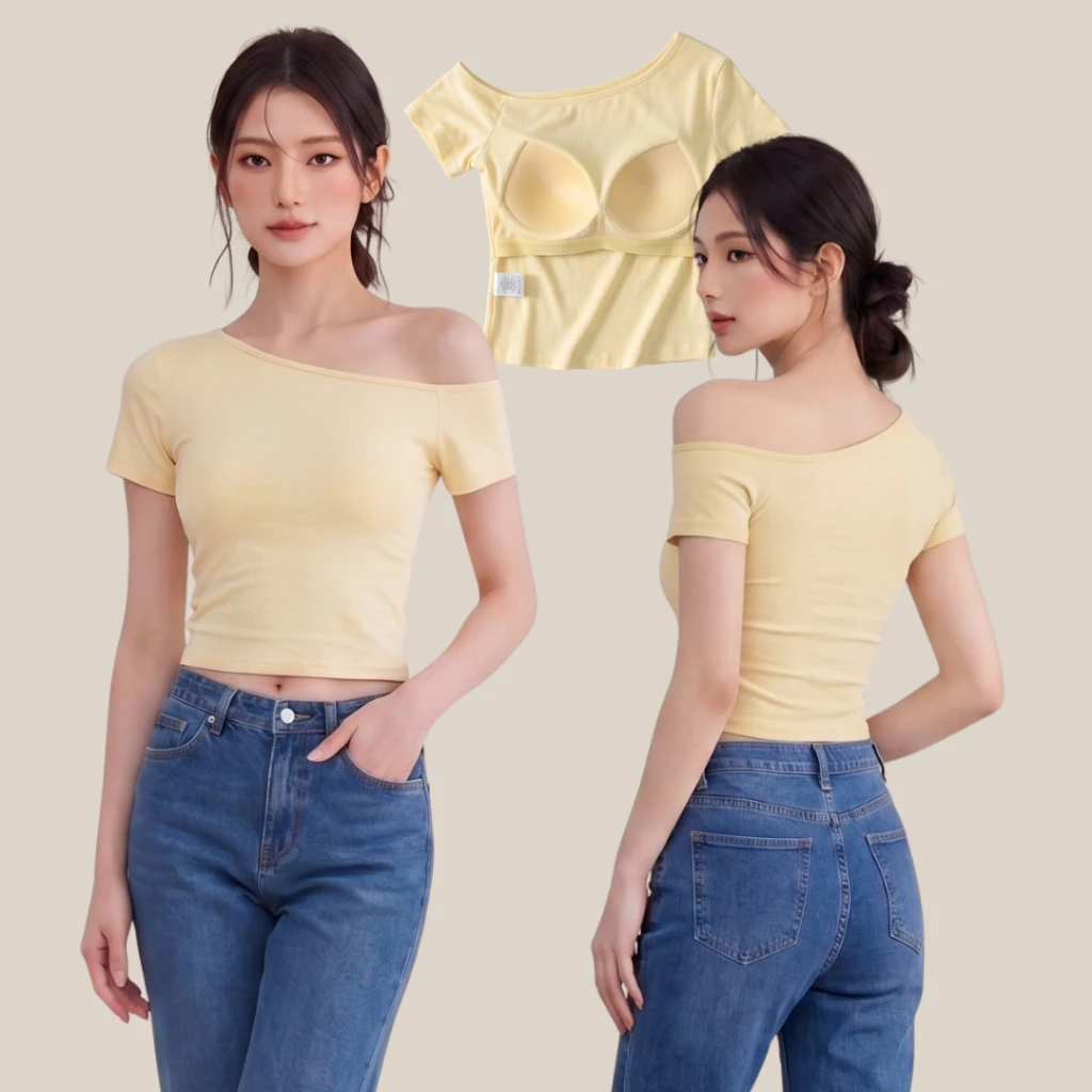WsimpleBra | Irene One Shoulder เสื้อไหล่เดี่ยว มีบราในตัว เลิกใส่ชุดชั้นในและซิลิโคลปิดจุก