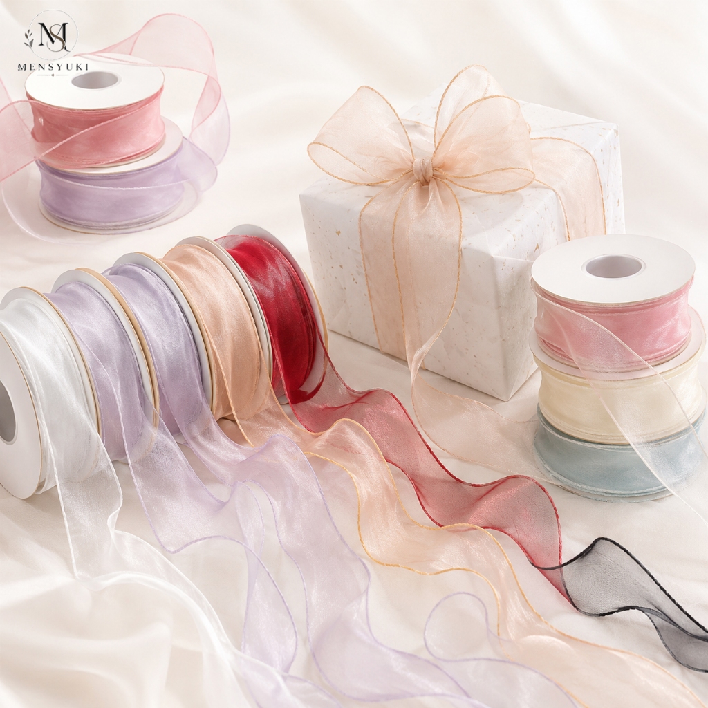 ริบบิ้นผ้าแก้ว DIY 4 ซม. ยาว 9 เมตร สำหรับทำโบว์ ตกแต่งกล่องของขวัญ