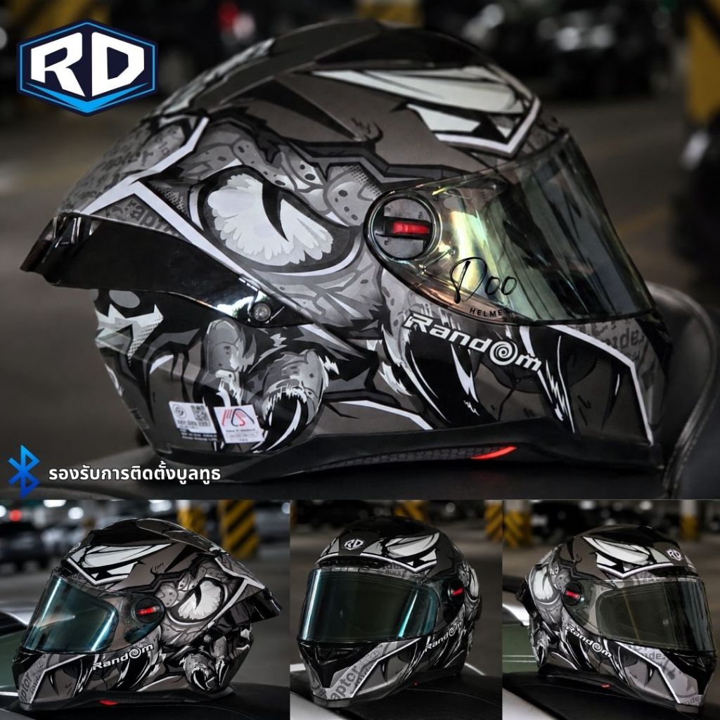 Random CZR-BT หมวกกันน็อคเต็มใบ แถมฟรี ชิลล์ดำ ถุงผ้า  ถอดซักได้ รองรับการติดตั้งบลูทูธ มอก.และ ECE