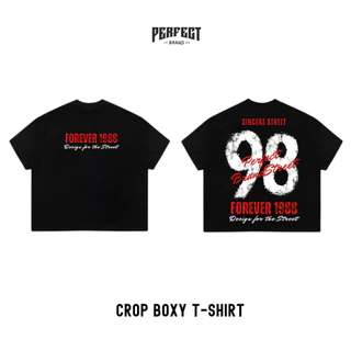 (ลายใหม่)เสื้อยืดครอป ทรงBoxy T-shirt คอฟิตเนื้อผ้า Cotton 100% - PERFECTBRAND.02