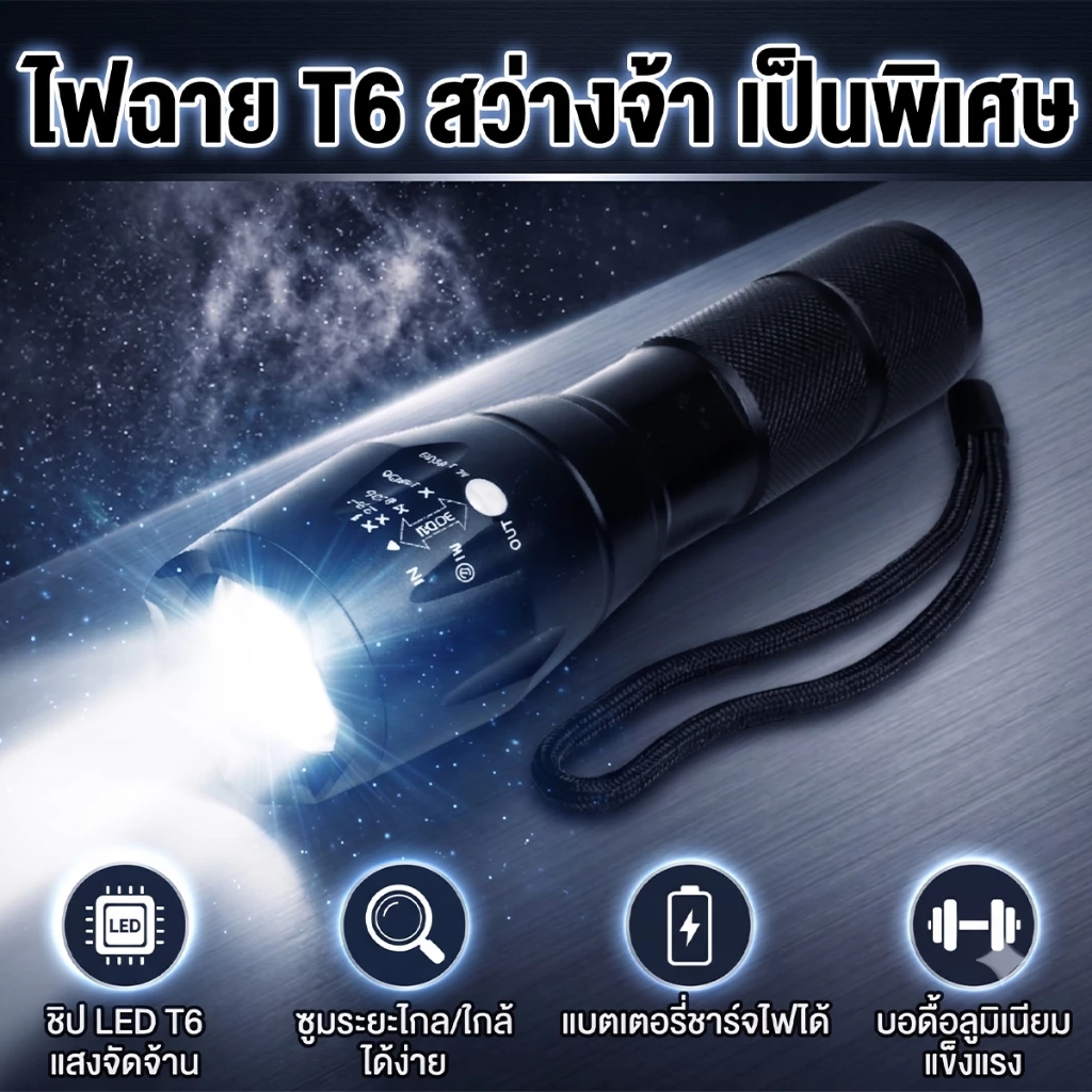ไฟฉาย LED CREE XML T6 รุ่น A100