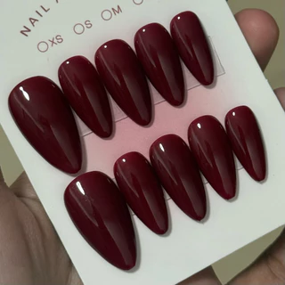 เล็บปลอมเจลสีแดงเชอร์รี่ Red Cherry แดงกล่ำ 🍒 🍒✨🍃 1-2วันจัดส่ง (มือ,เท้า)