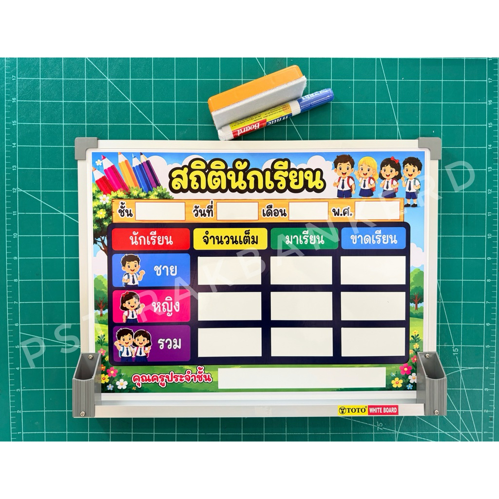 กระดานสถิตินักเรียน ไวท์บอร์ด แต่งห้องเรียน น้ำเงิน