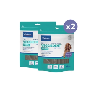 Virbac - 2 X ขนมขบเคี้ยวทำความสะอาดฟัน เวจจี้เด็นท์ เฟรช - ขนาด M 375 กรัม [C.E.T.® VeggieDent FR3SH - M 375 g x 2 packs